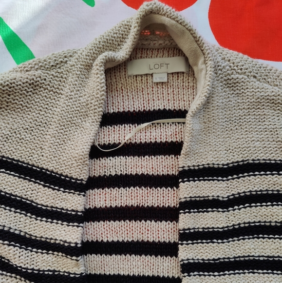 Black and Oatmeal Striped Open Front Cardigan Size Small | Ann Taylor Loft - Picture 2 of 11